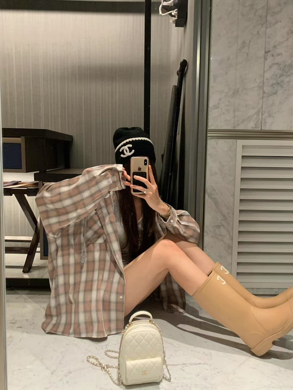 Oversized Checker Shirt with Hood