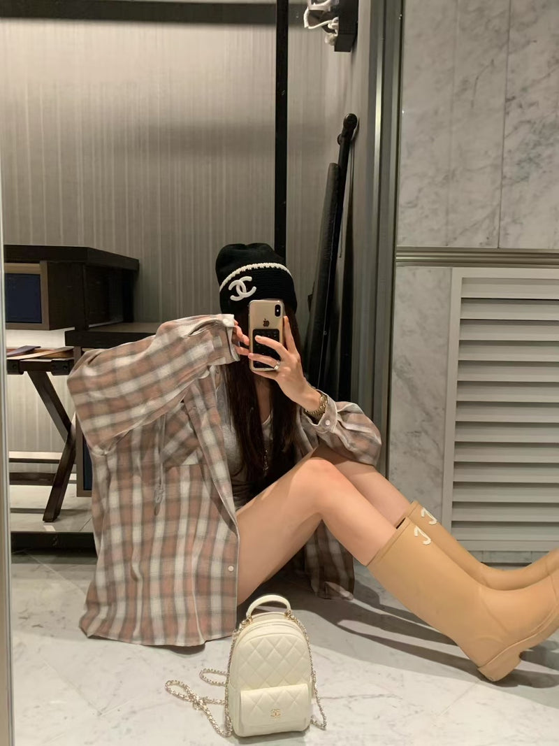 Oversized Checker Shirt with Hood