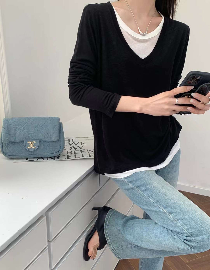 Contrasting Layers Scoop Neck Top