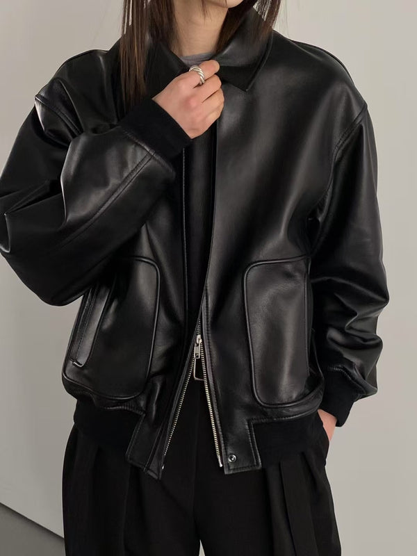 Oversized Zip-up Leather Jacket