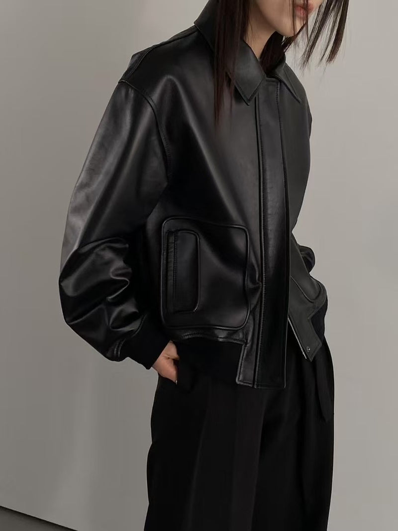 Oversized Zip-up Leather Jacket