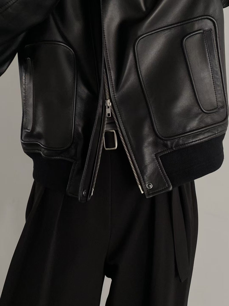 Oversized Zip-up Leather Jacket