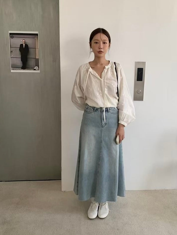 Flare Denim Maxi Skirt