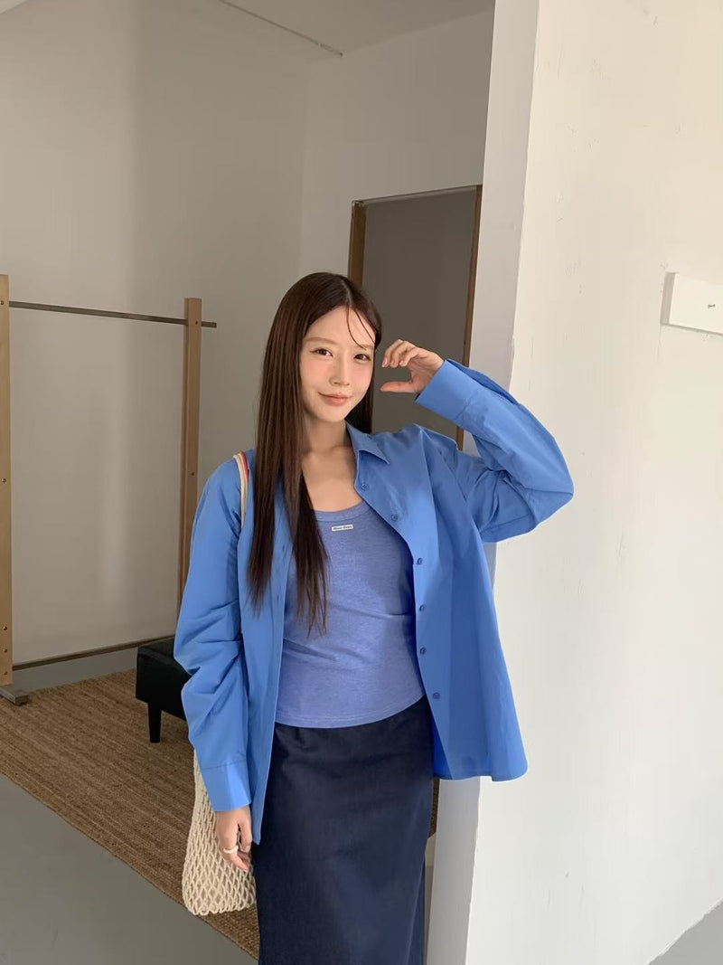 Solid Color Oversized Shirt