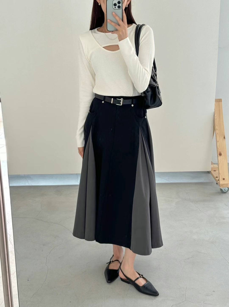 Contrasting Color Panels Maxi Skirt