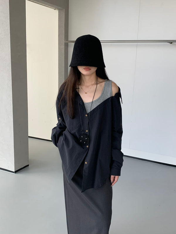 Drop Shoulder Shirt with Tank Strap