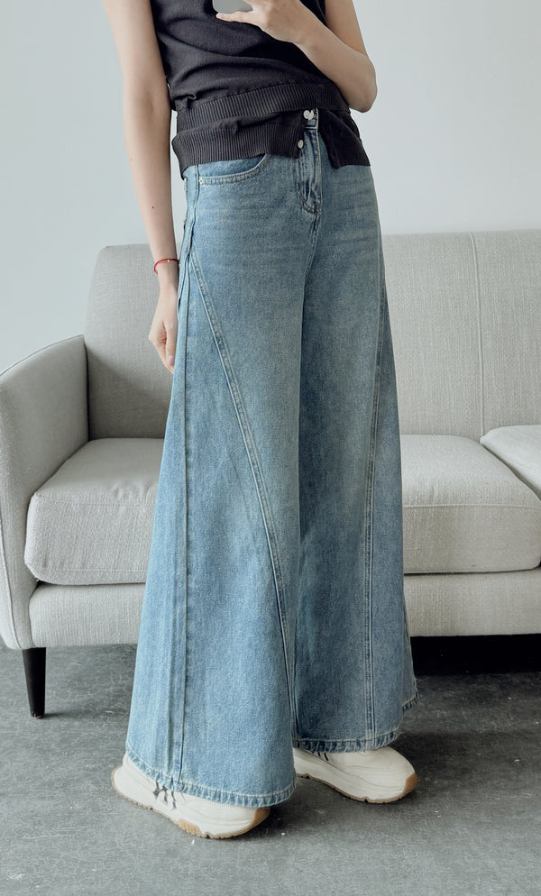 Twisted Front Seam Wide Leg Denim