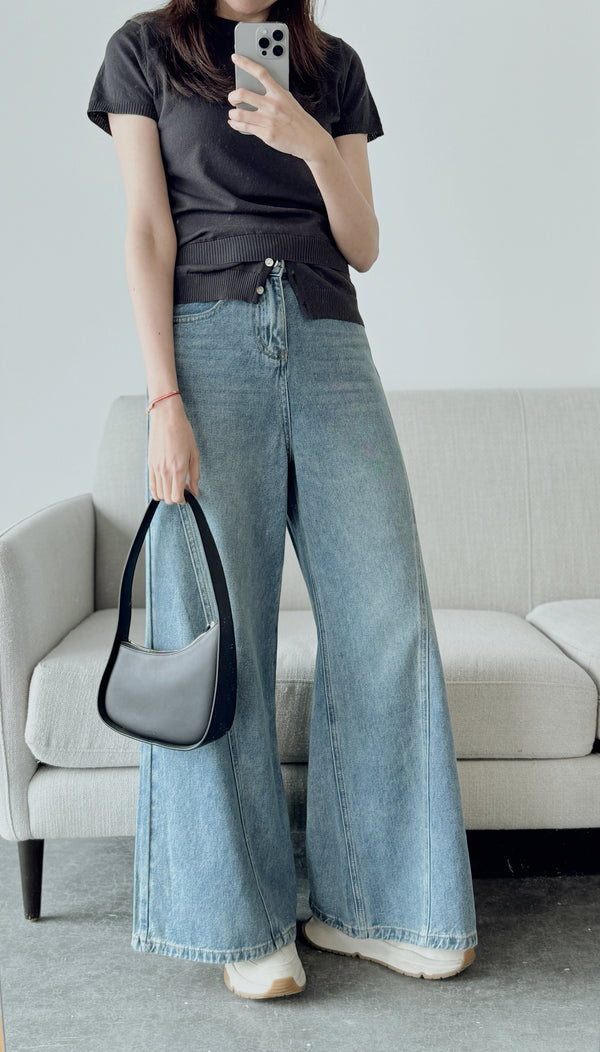 Twisted Front Seam Wide Leg Denim