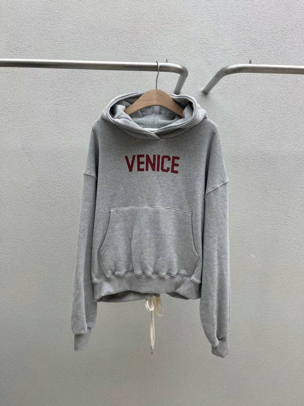 Venice Logo Crop Hoodie with Back Lace Up