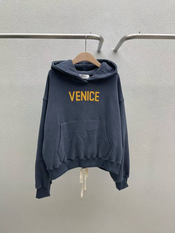 Venice Logo Crop Hoodie with Back Lace Up