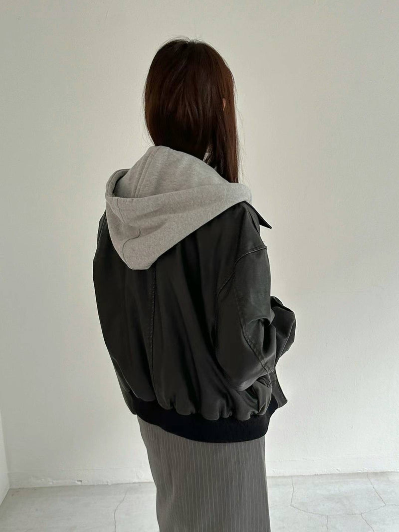 Oversized Leather Jacket with Detachable Hood