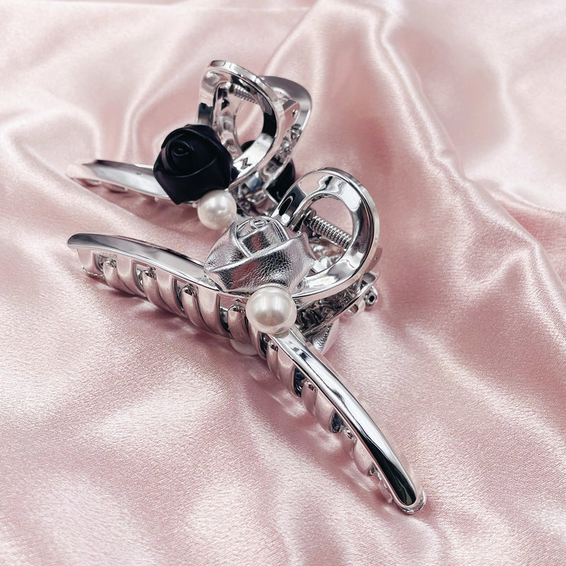 Rose and Pearl Silver Hair Clip