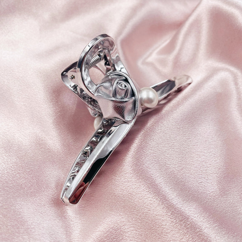 Rose and Pearl Silver Hair Clip