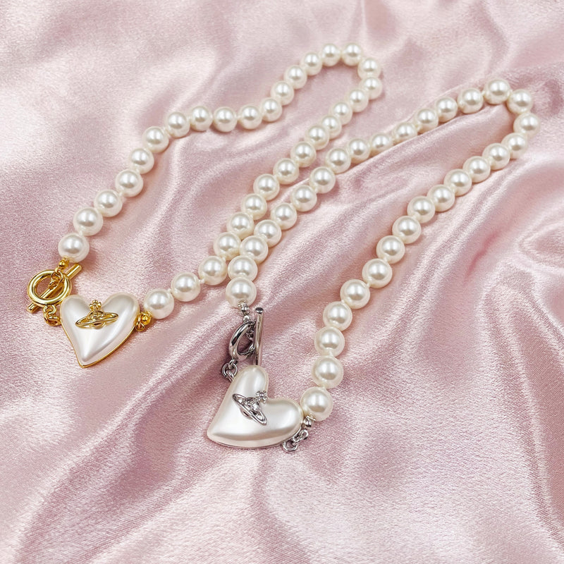 Pearl Heart with Planet Pearl Chain Necklace