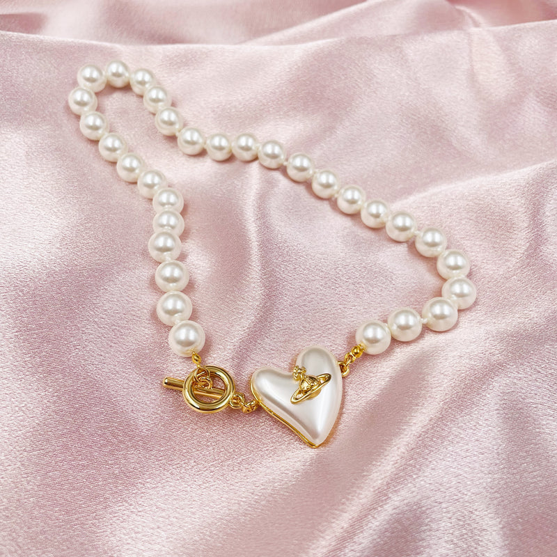 Pearl Heart with Planet Pearl Chain Necklace