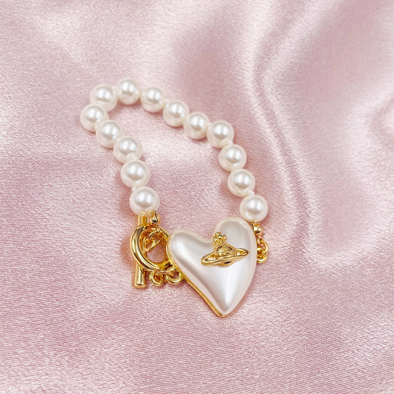 Pearl Heart with Planet Pearl Chain Bracelet