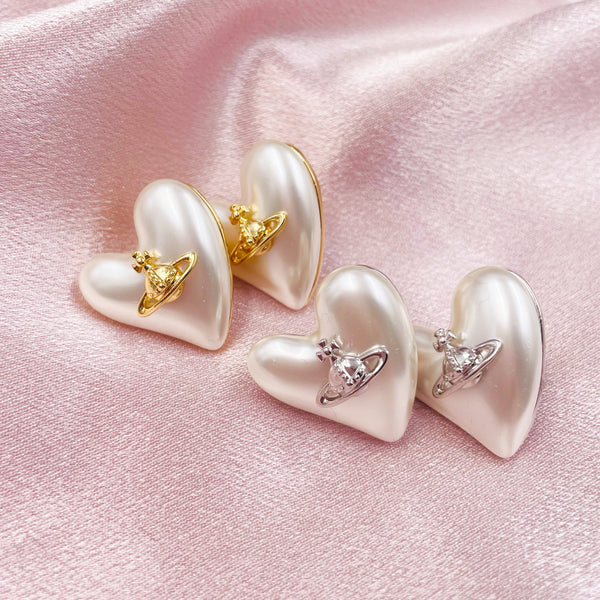 Pearl Heart with Planet Earrings