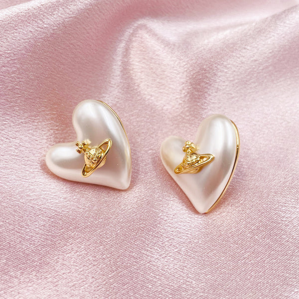 Pearl Heart with Planet Earrings