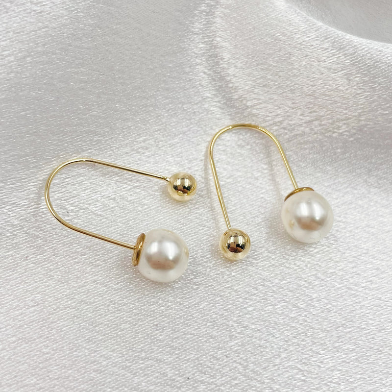 U Shape Pearl and Ball Hook Earrings