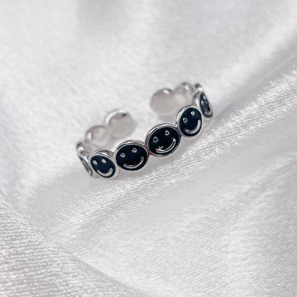 Black Smile Face Open Ring