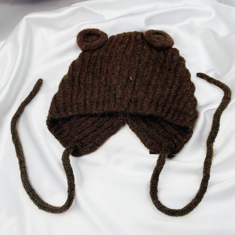 Mixed Color Knit Bear Ear Beanie