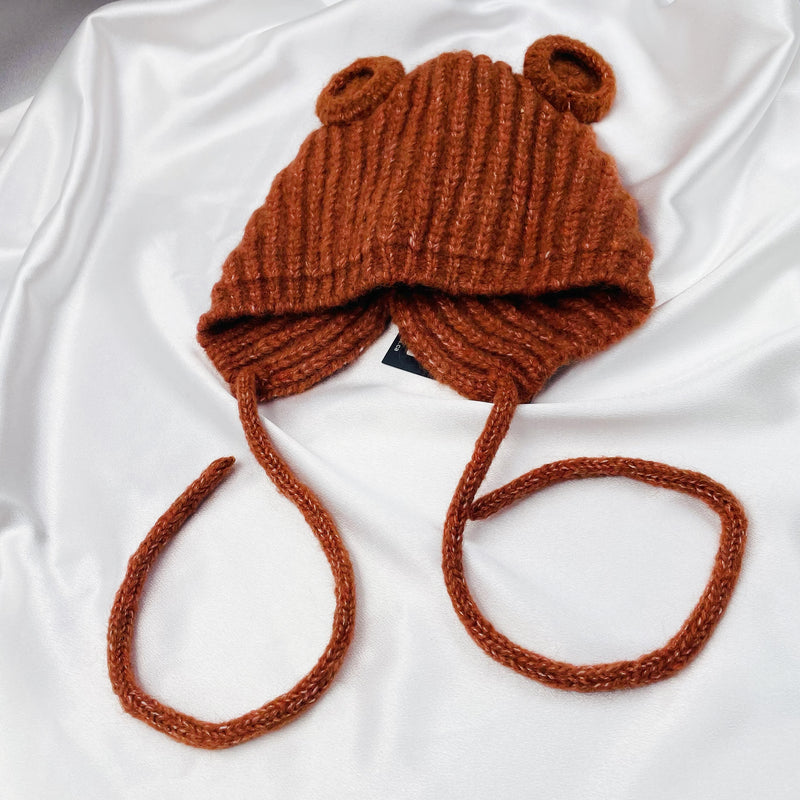 Mixed Color Knit Bear Ear Beanie