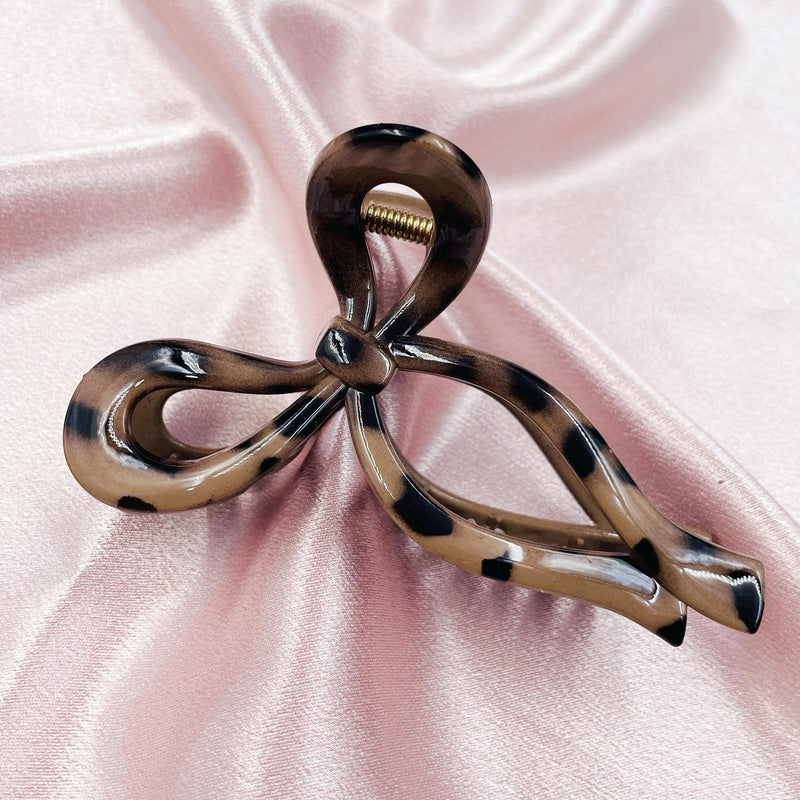 Acrylic Leopard Asymmetrical Bow Hair Clip