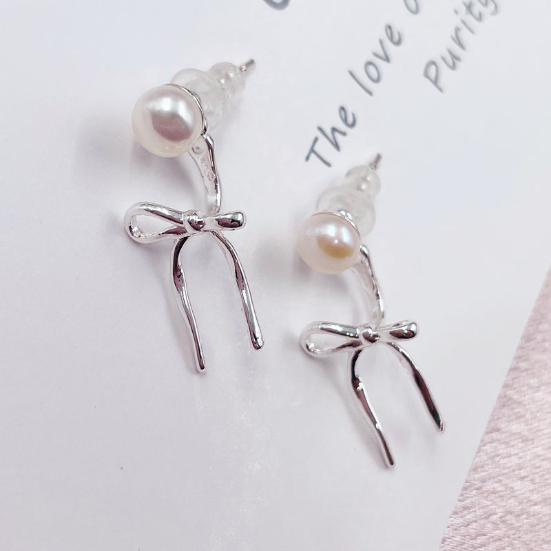 Pearl Stud with Bow Backing Earrings