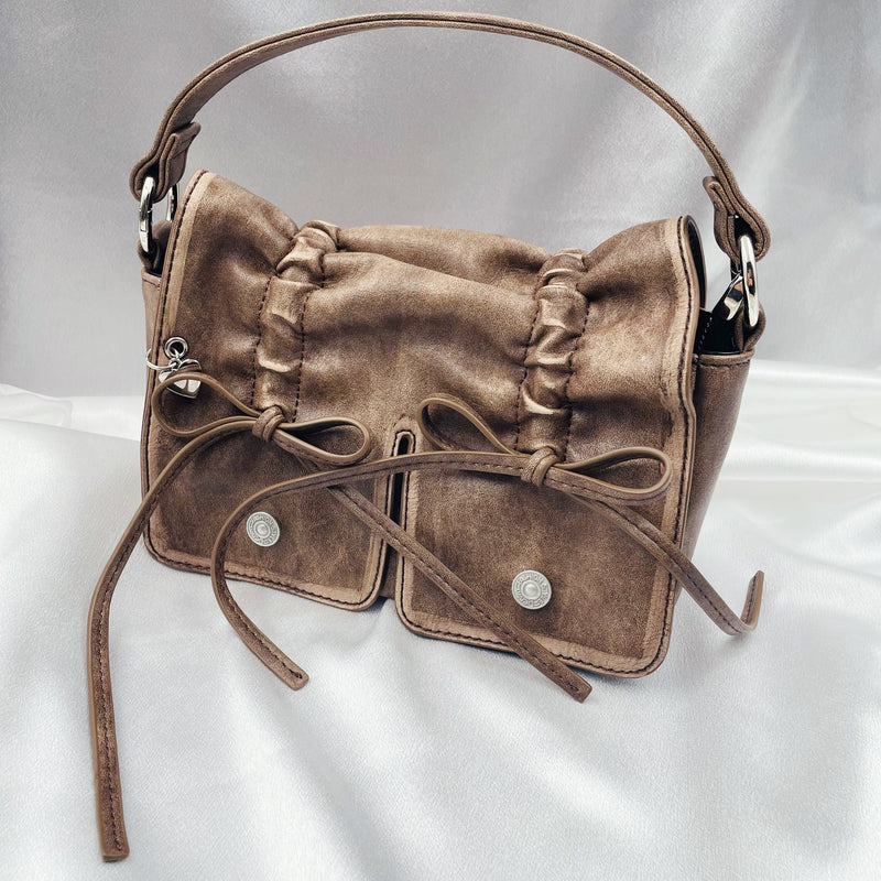 Drawstring Bows Leather Mini Shoulder Bag