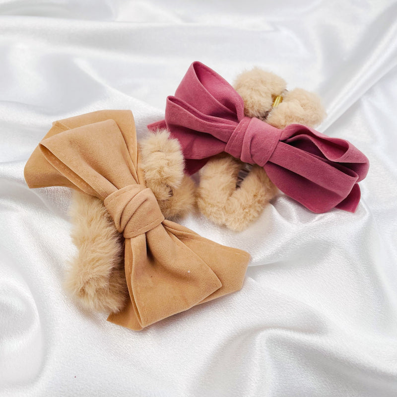 Fur Hair Clip with Bow