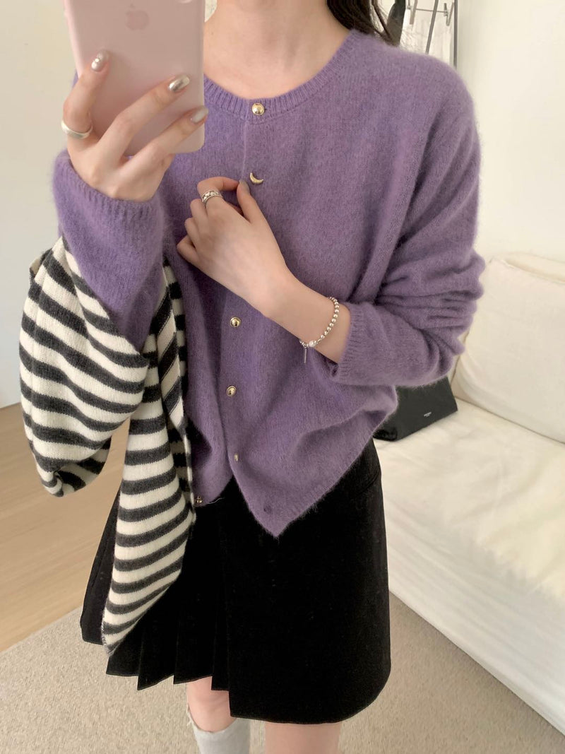 Gold Buttons Knit Cardigan