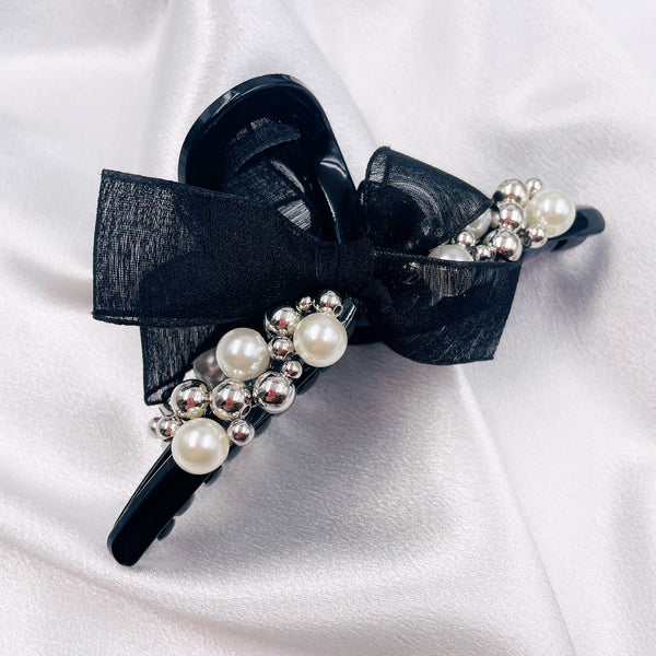 Pearls and Tulle Bow Hair Clip