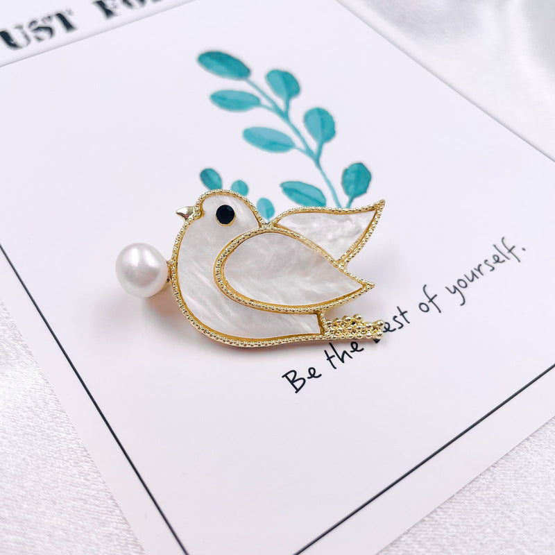 Pigeon and Pearl Brooch