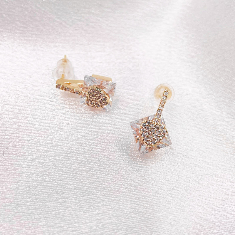 Square Rhinestone with Heart Earrings