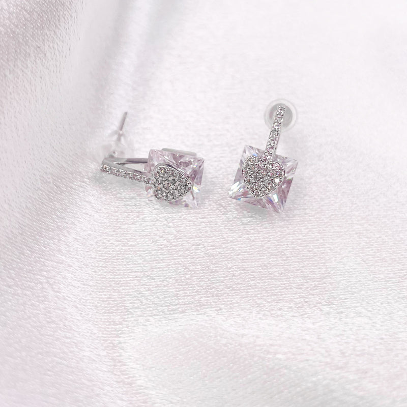 Square Rhinestone with Heart Earrings