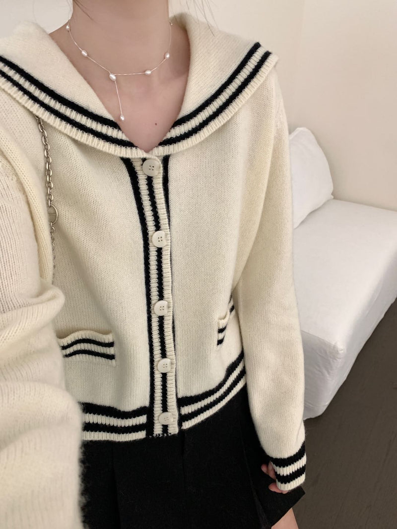 Big Collar Contrasting Edges Cardigan