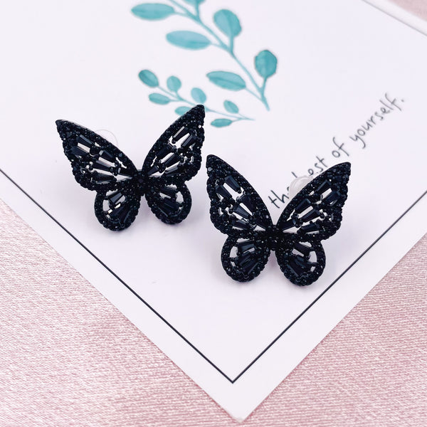 Black Beads Butterfly Earrings