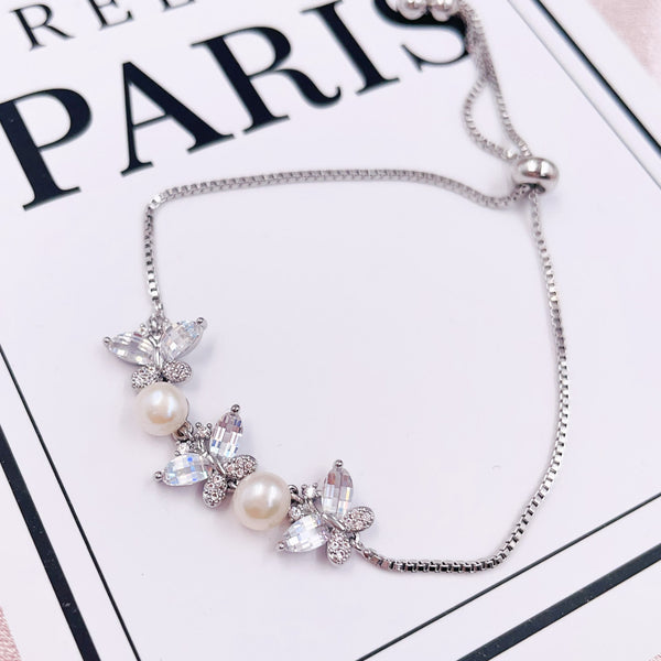 Rhinestone Butterflies with Pearls Bracelet