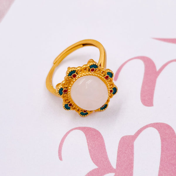 White Agate Flower Ring