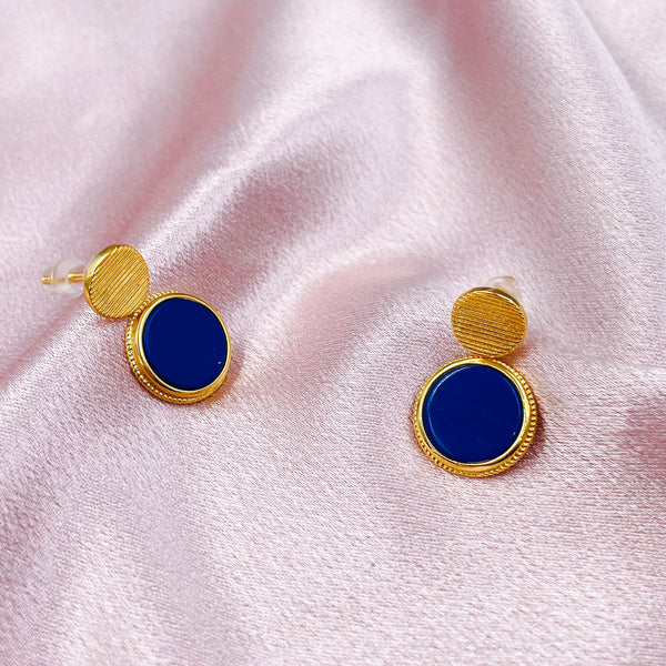 Gold and Blue Enamel Earrings