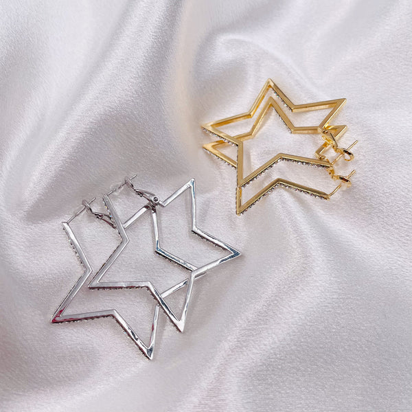 Big Rhinestone Star Hoop Earrings