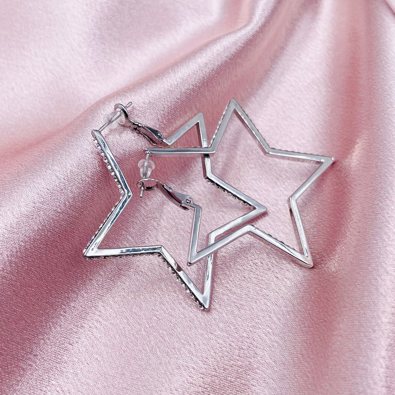 Big Rhinestone Star Hoop Earrings