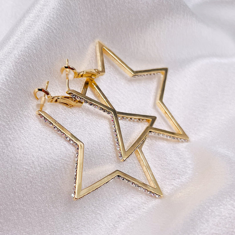 Big Rhinestone Star Hoop Earrings