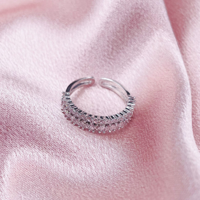 Two-layered Rhinestones Open Ring