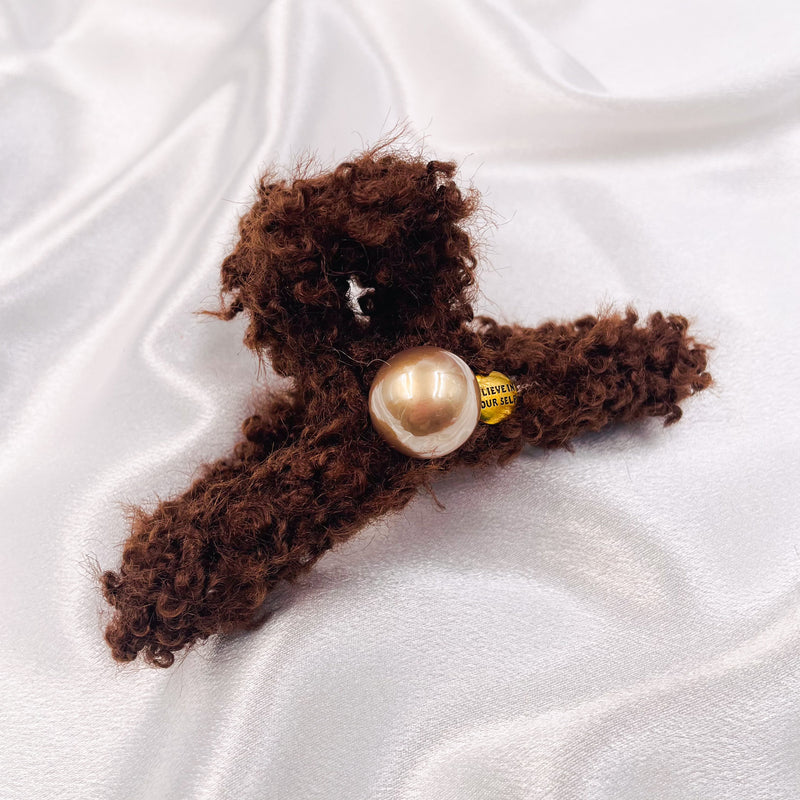 Fluffy Fur with Pearl Hair Clip