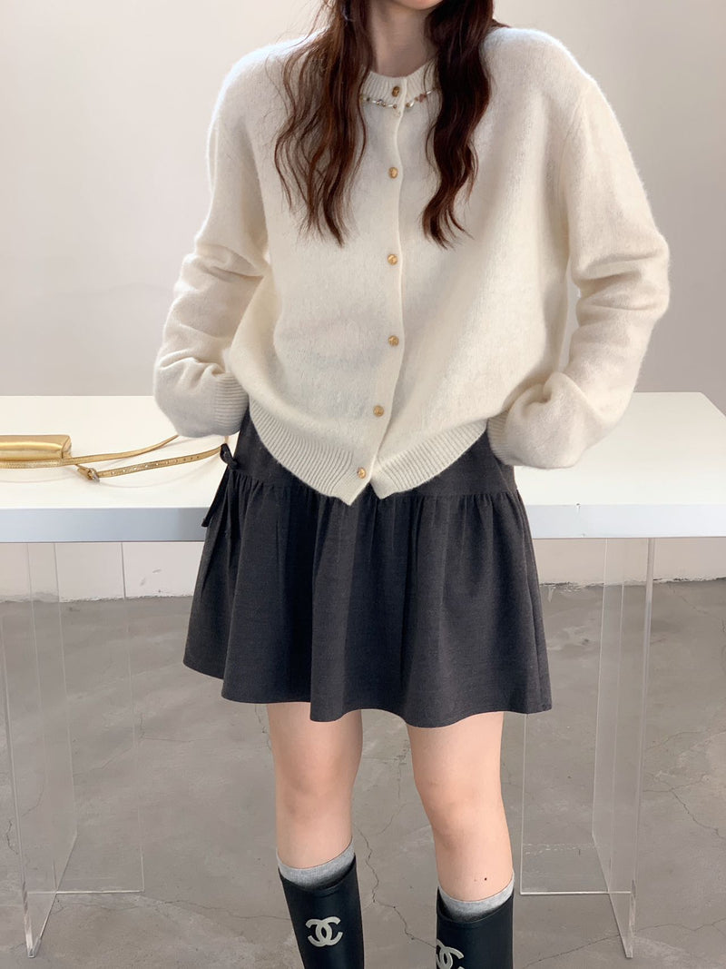 Beads Neckline Button Up Cardigan