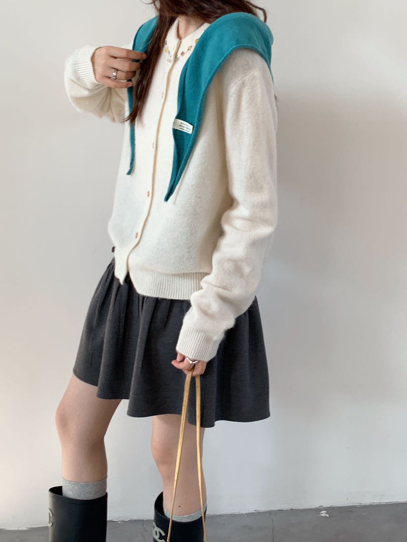 Beads Neckline Button Up Cardigan