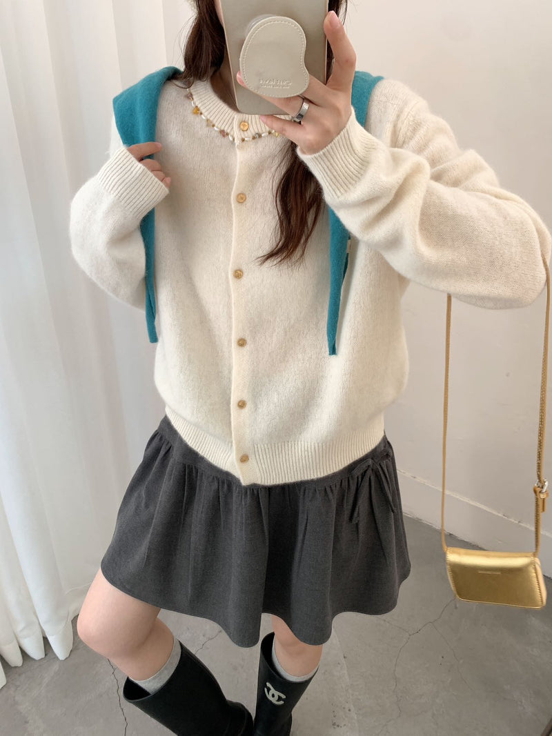 Beads Neckline Button Up Cardigan