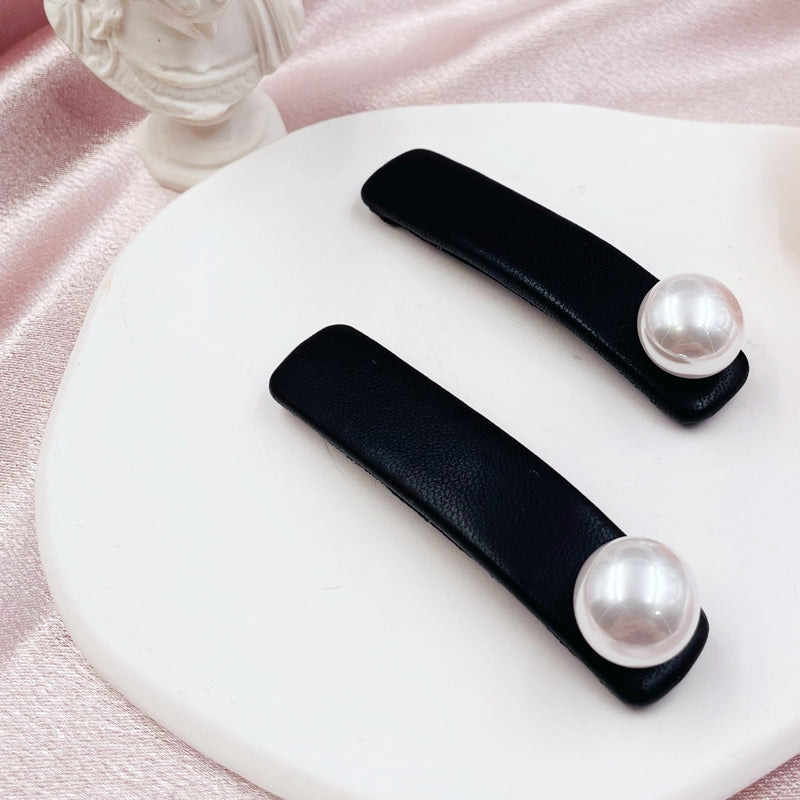 Leather with Pearl Hair Clip Set