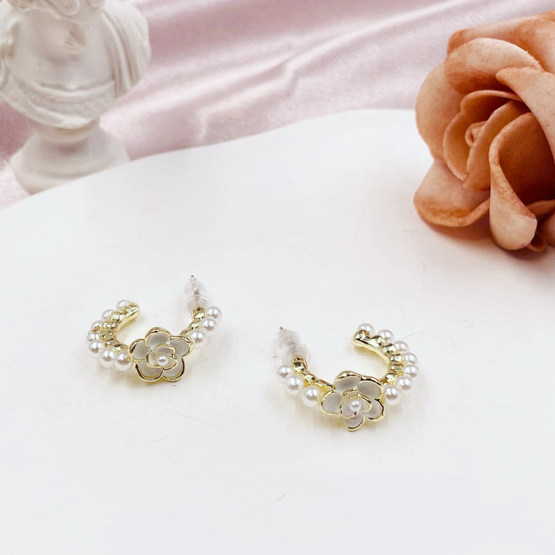 Pearls with Flower Hoop Earrings